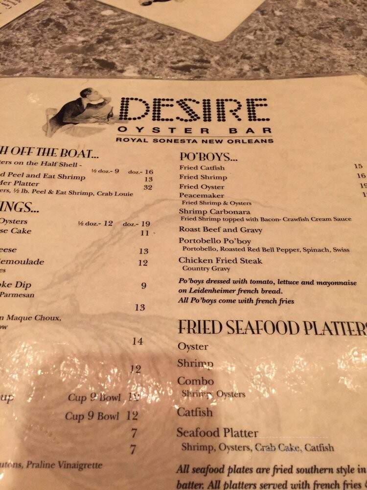 Desire Oyster Bar - New Orleans, LA menu_pic