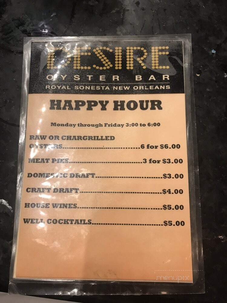 Desire Oyster Bar - New Orleans, LA menu_pic