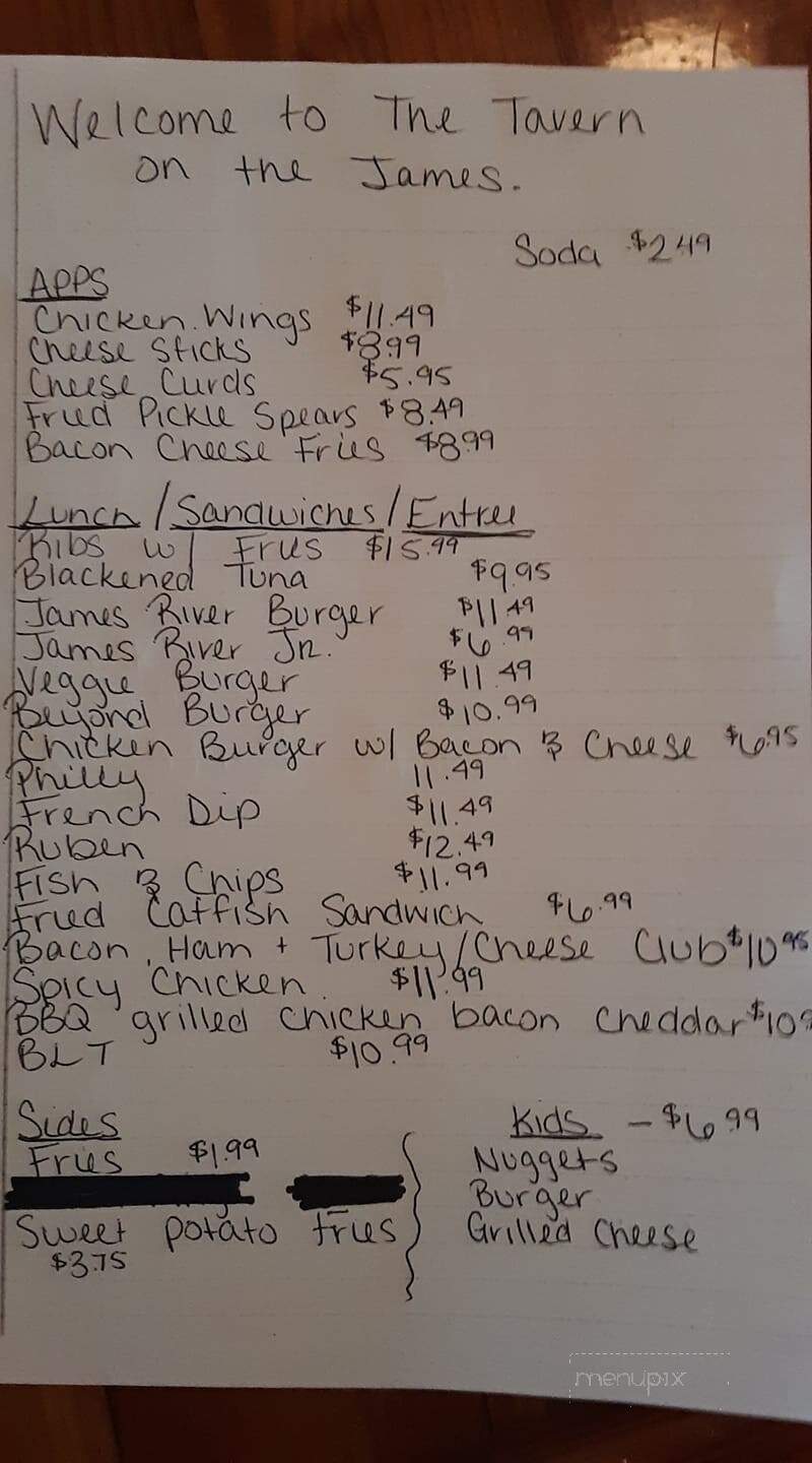 Tavern On The James - Scottsville, VA menu_pic