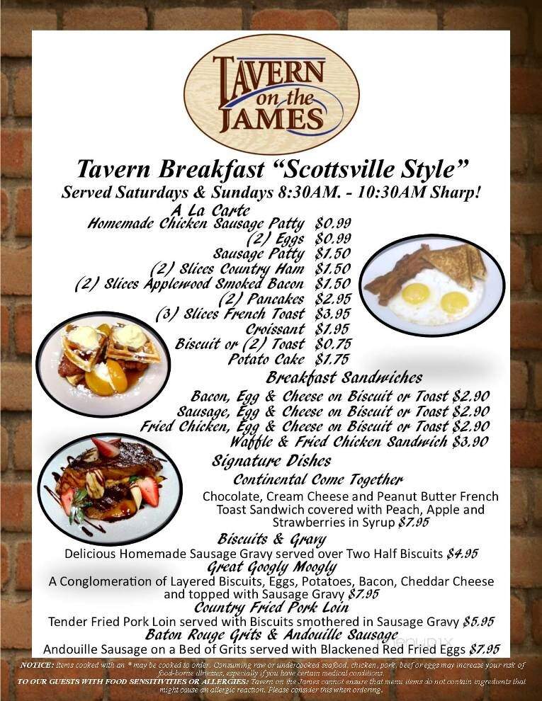 Tavern On The James - Scottsville, VA menu_pic