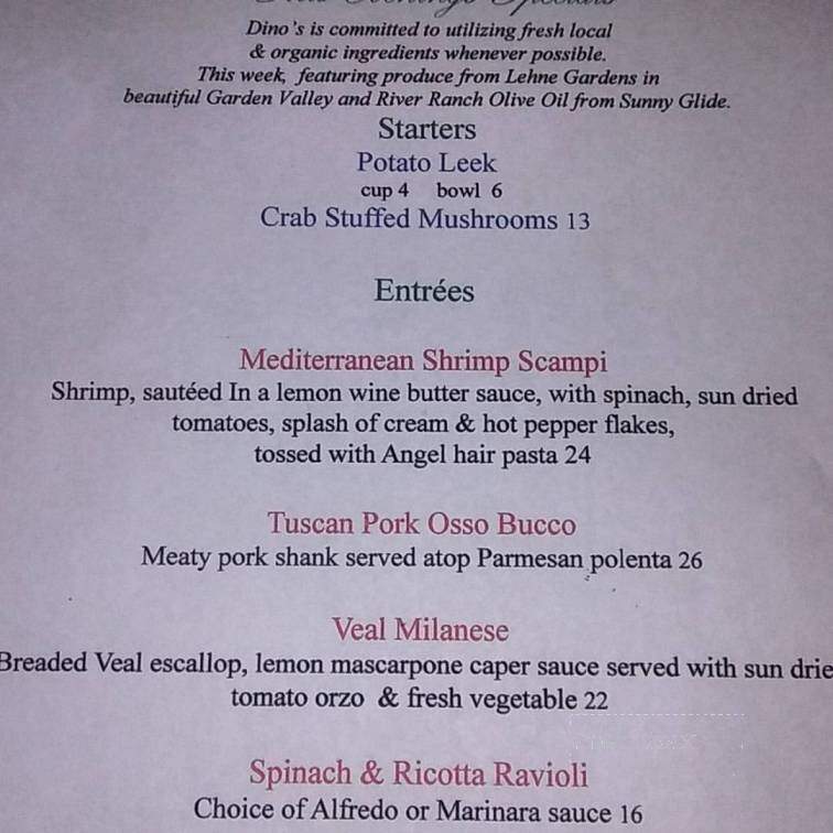 Dino's Ristorante Italiano - Roseburg, OR menu_pic