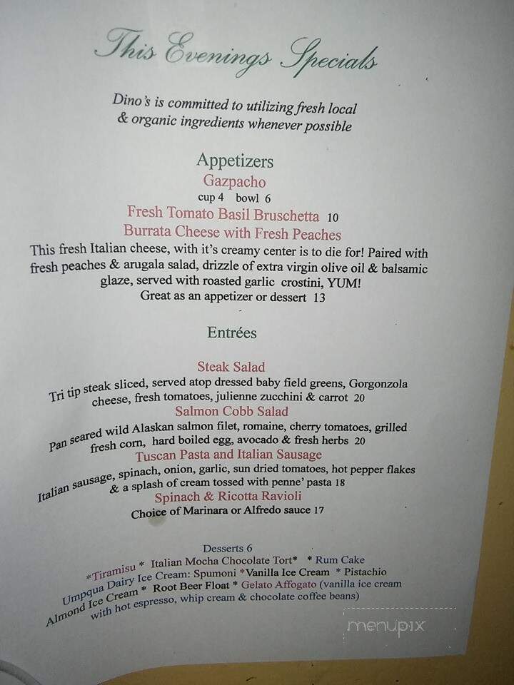 Dino's Ristorante Italiano - Roseburg, OR menu_pic