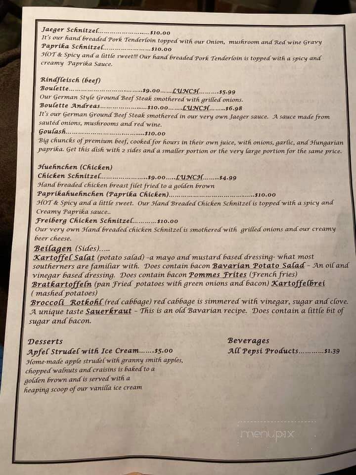 Freiberg's German Restaurant - Johnson City, TN menu_pic