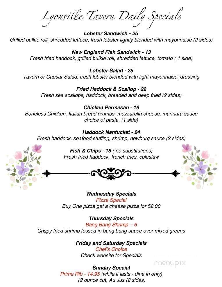 Lyonville Tavern - Halifax, MA menu_pic