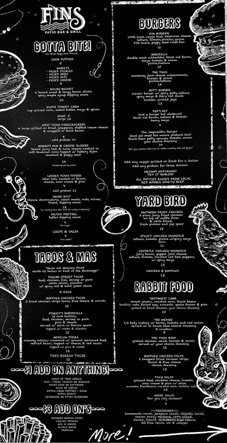 Fins Patio Bar & Grill - Weatherford, TX menu_pic