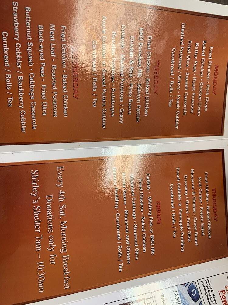Shirley's Soul Food Cafe - Toccoa, GA menu_pic