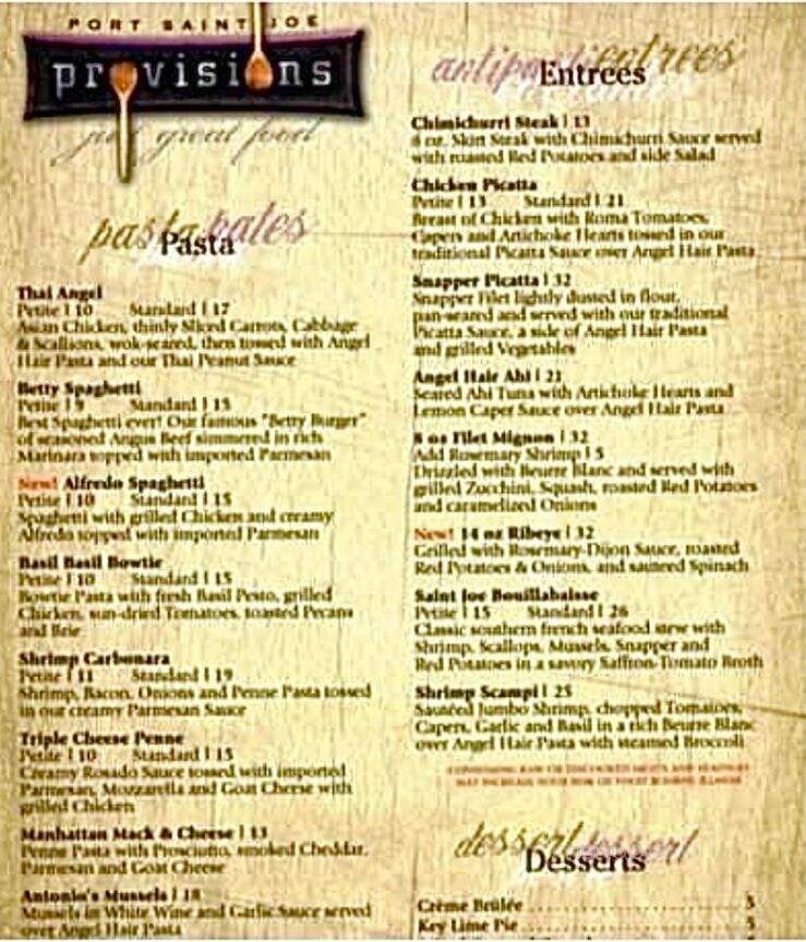Provisions - Port St Joe, FL menu_pic