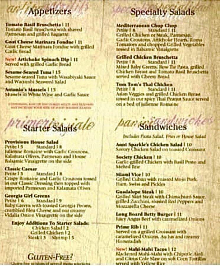 Provisions - Port St Joe, FL menu_pic