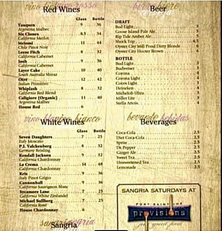 Provisions - Port St Joe, FL menu_pic