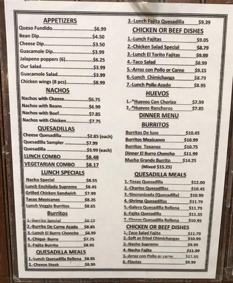 El Torito - Shamokin Dam, PA menu_pic