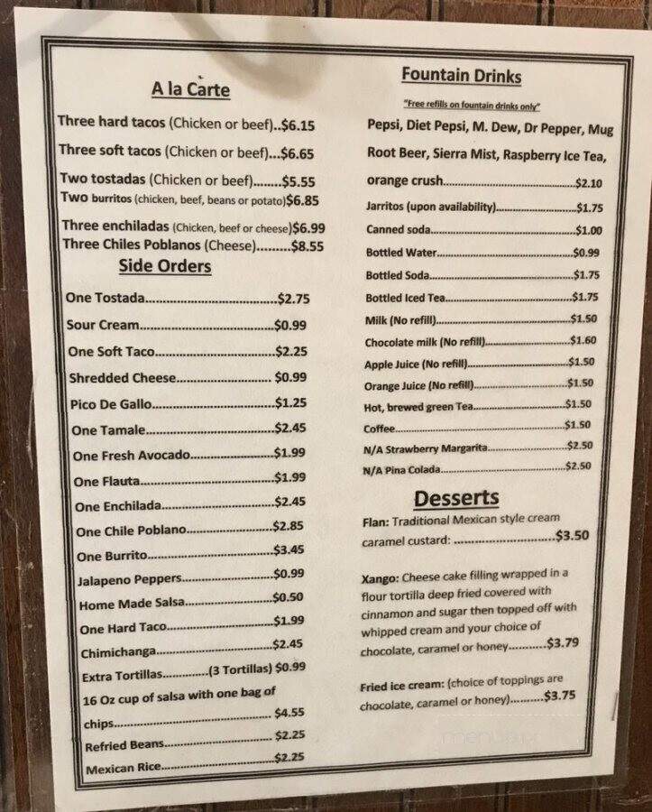 El Torito - Shamokin Dam, PA menu_pic