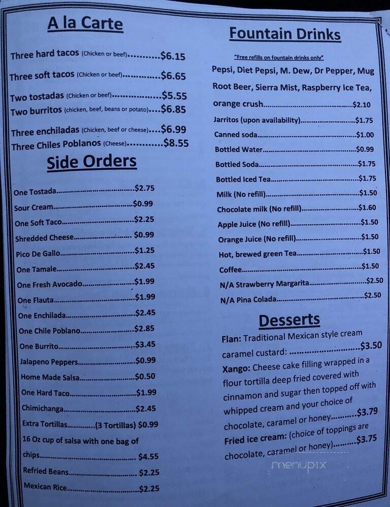 El Torito - Shamokin Dam, PA menu_pic