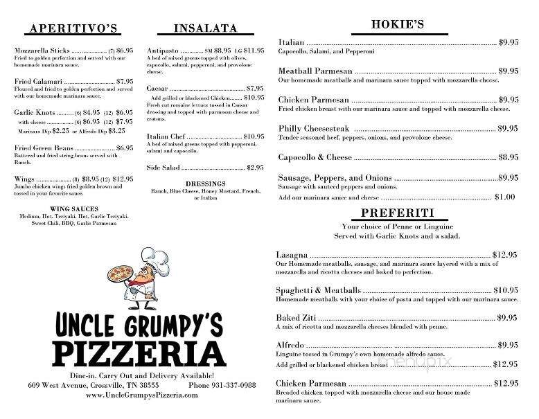 Uncle Grumpy's Pizzeria - Crossville, TN menu_pic
