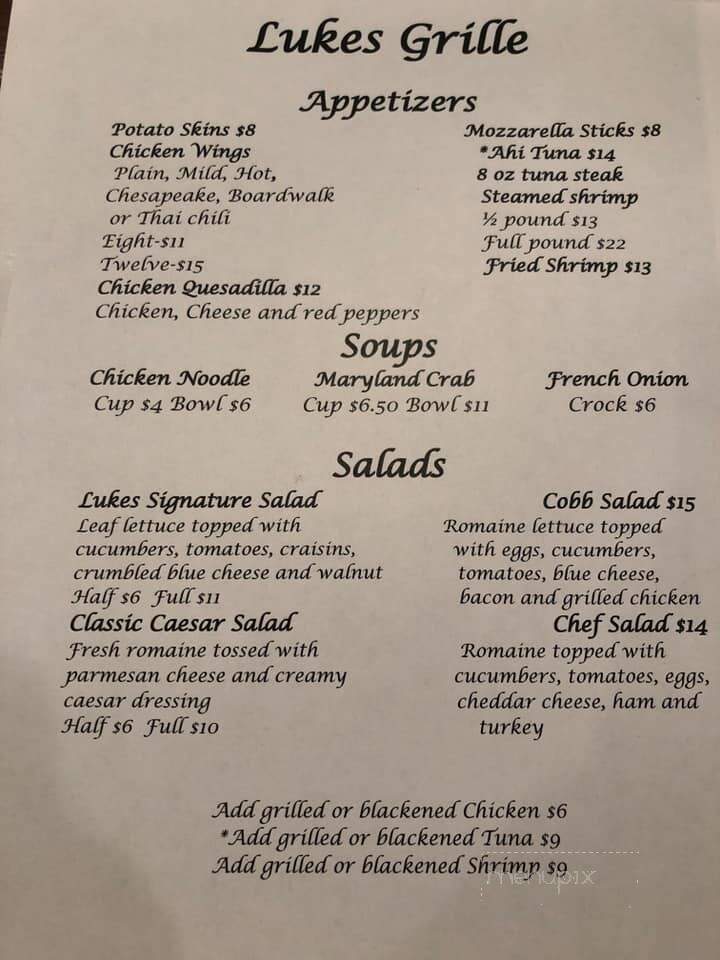 Luke's Grille - Stevensville, MD menu_pic