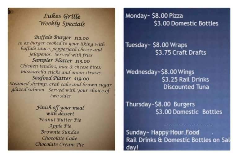 Luke's Grille - Stevensville, MD menu_pic