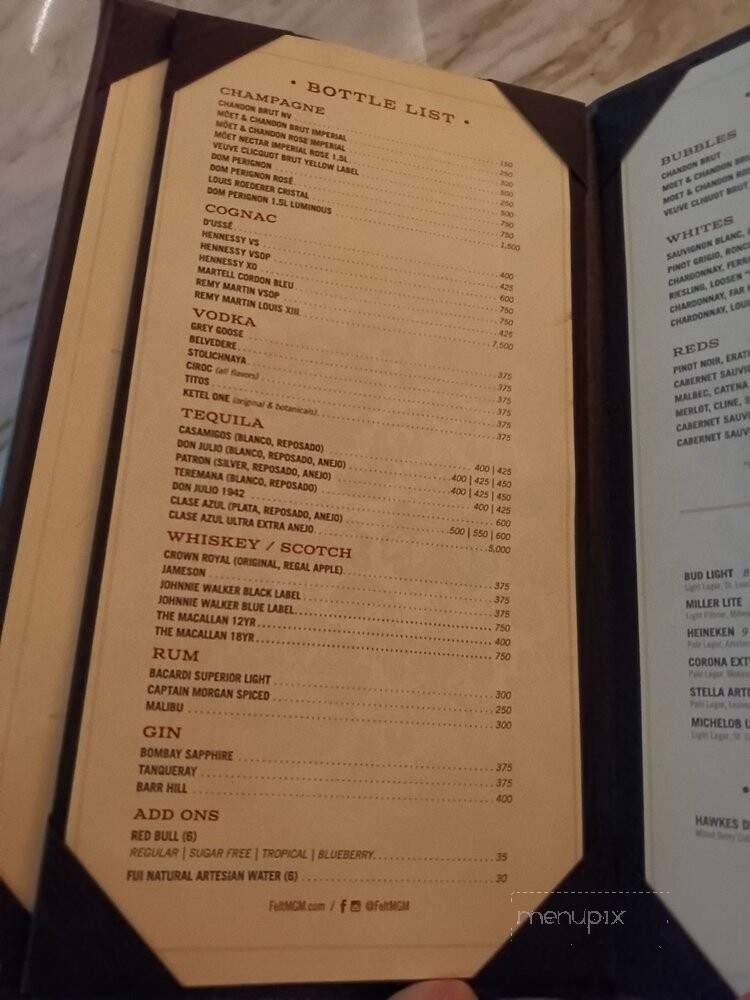 FELT Bar & Lounge - National Harbor, MD menu_pic