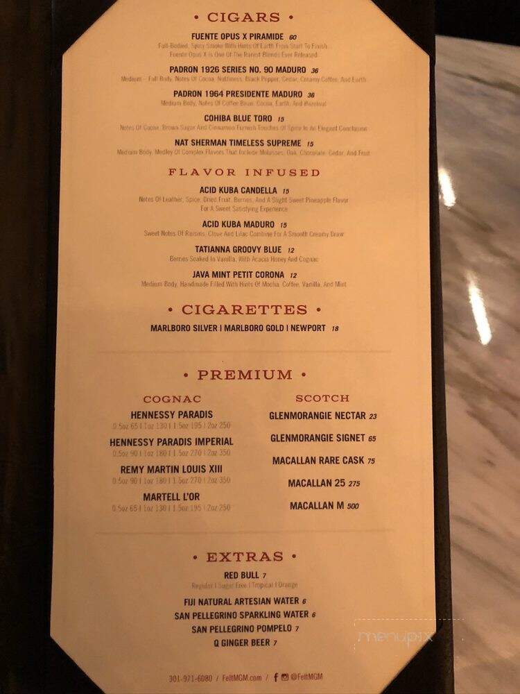 FELT Bar & Lounge - National Harbor, MD menu_pic