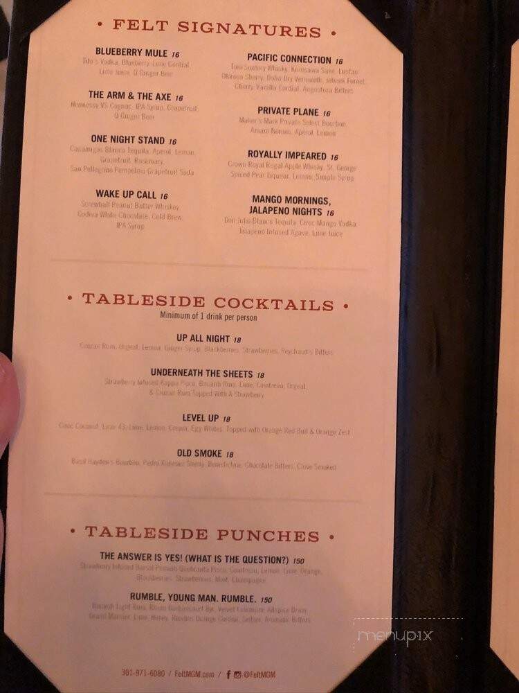 FELT Bar & Lounge - National Harbor, MD menu_pic