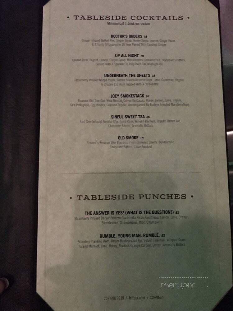 FELT Bar & Lounge - National Harbor, MD menu_pic