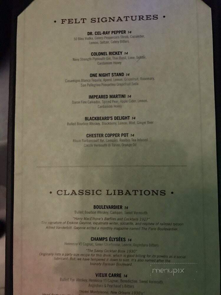 FELT Bar & Lounge - National Harbor, MD menu_pic