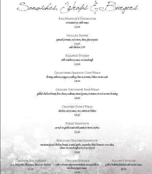 Bill Mattick's Restaurant & Lounge - Saanich, BC menu_pic