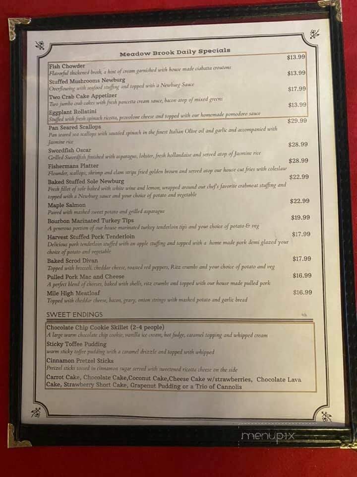 The Meadowbrook Restaurant - Hanson, MA menu_pic