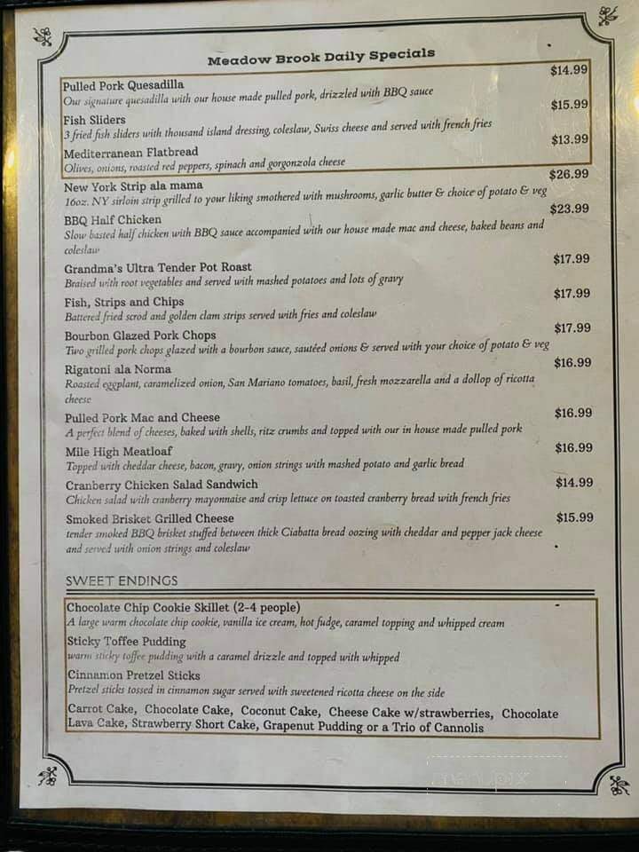 The Meadowbrook Restaurant - Hanson, MA menu_pic