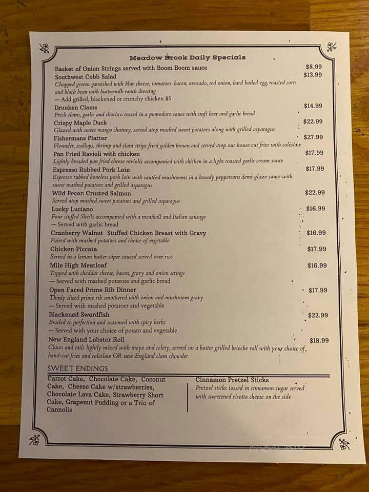 The Meadowbrook Restaurant - Hanson, MA menu_pic