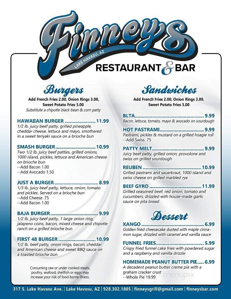 Finney's Restaurant & Bar - Lake Havasu City, AZ menu_pic