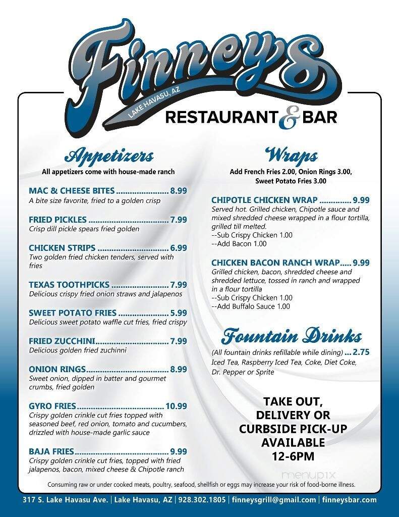 Finney's Restaurant & Bar - Lake Havasu City, AZ menu_pic
