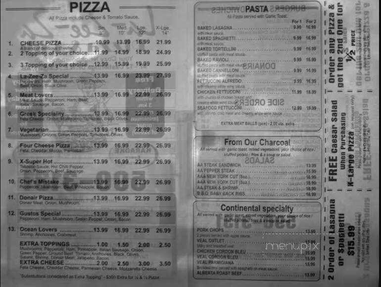 La-Zee-Za Pizza & Pub - Calgary, AB menu_pic