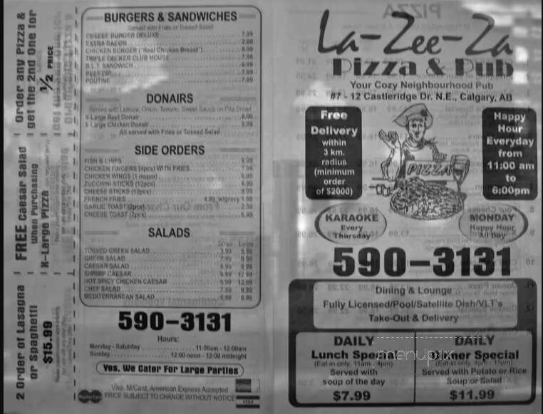La-Zee-Za Pizza & Pub - Calgary, AB menu_pic
