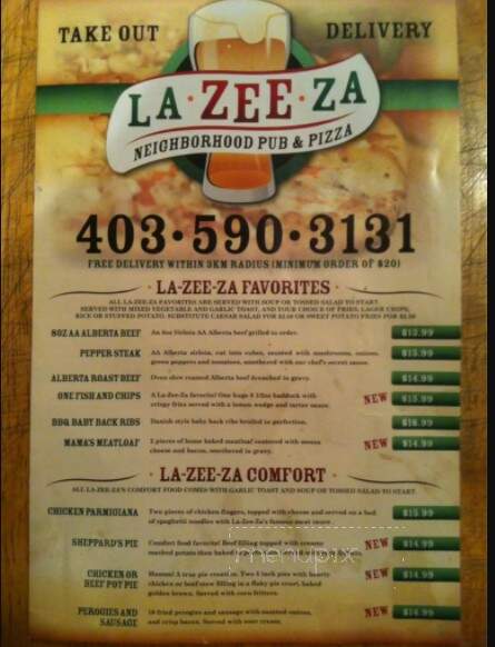 La-Zee-Za Pizza & Pub - Calgary, AB menu_pic