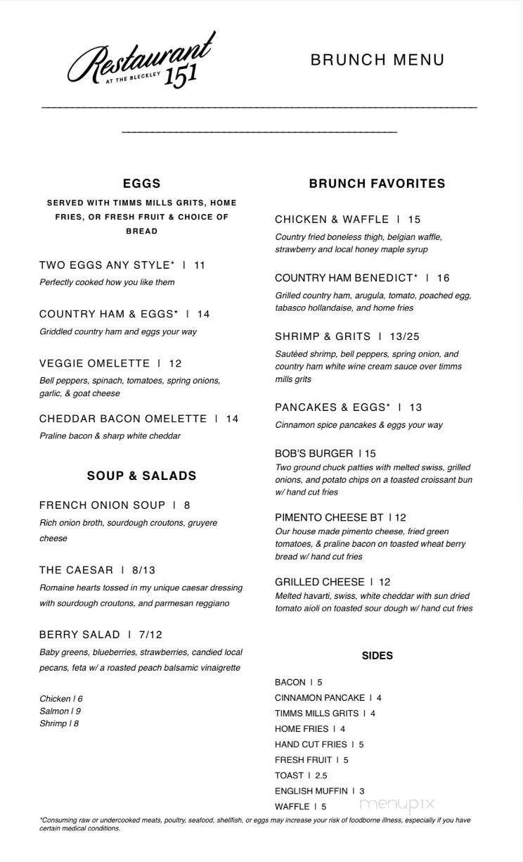 Restaurant 151 At The Bleckley - Anderson, SC menu_pic