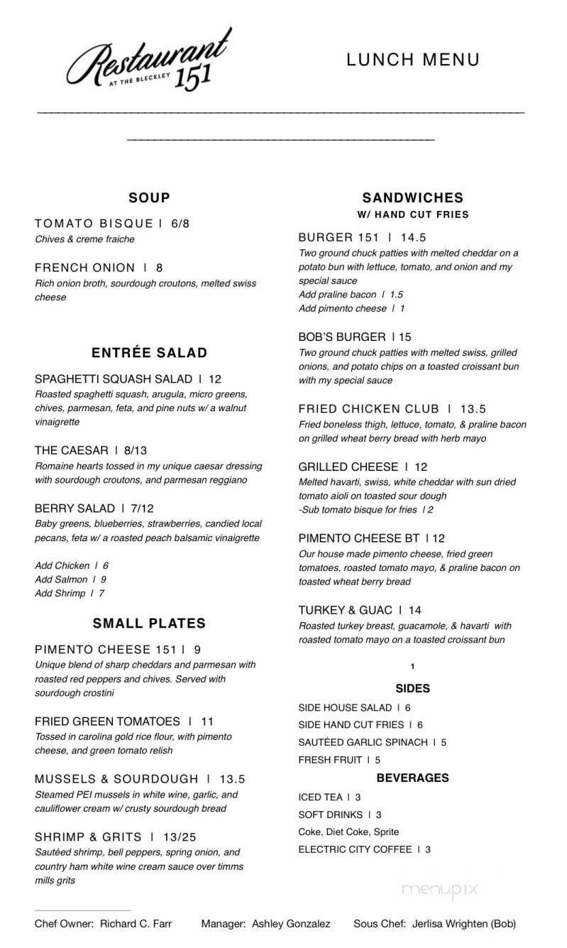 Restaurant 151 At The Bleckley - Anderson, SC menu_pic
