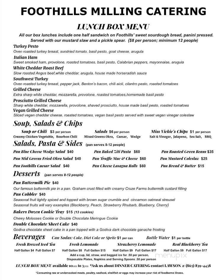 Foothills Milling Co - Maryville, TN menu_pic