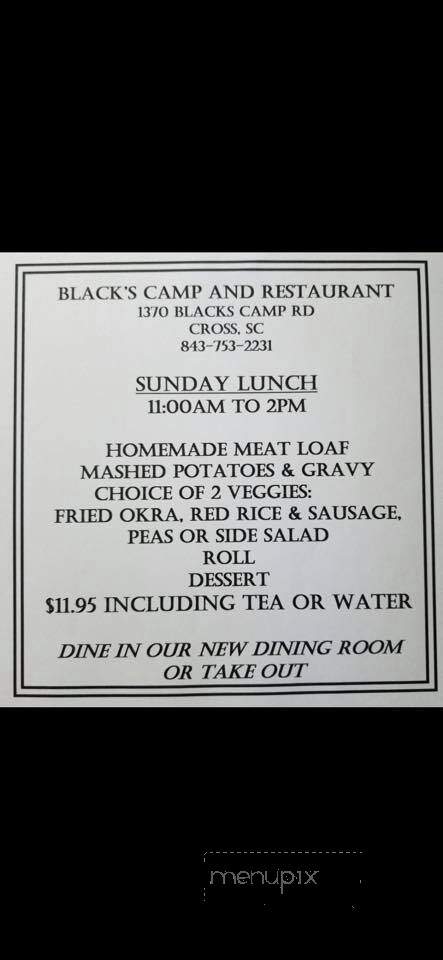 Black's Camp & Restaurant - Cross, SC menu_pic