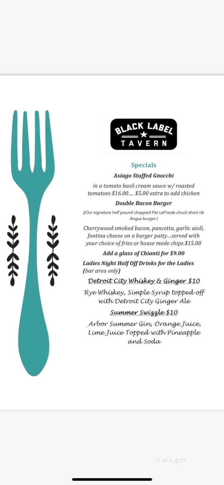 Black Label Tavern - Milford, MI menu_pic
