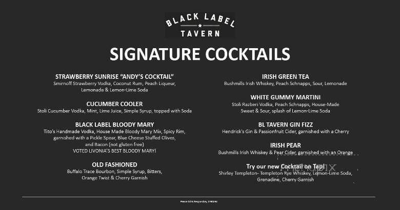 Black Label Tavern - Milford, MI menu_pic