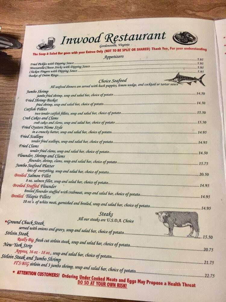 Inwood Restaurant - Gordonsville, VA menu_pic
