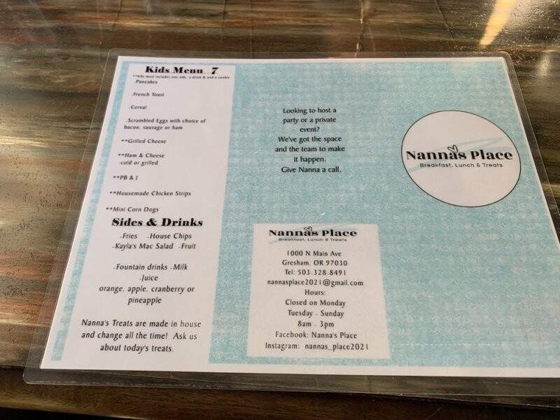 Nanna's Place - Gresham, OR menu_pic