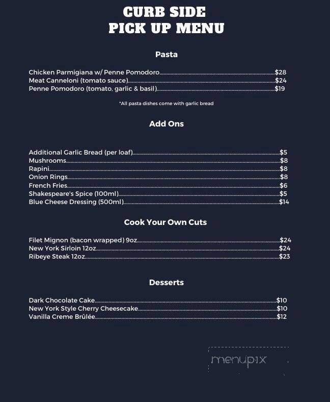 Shakespeare's Steak and Seafood House - Hamilton, ON menu_pic