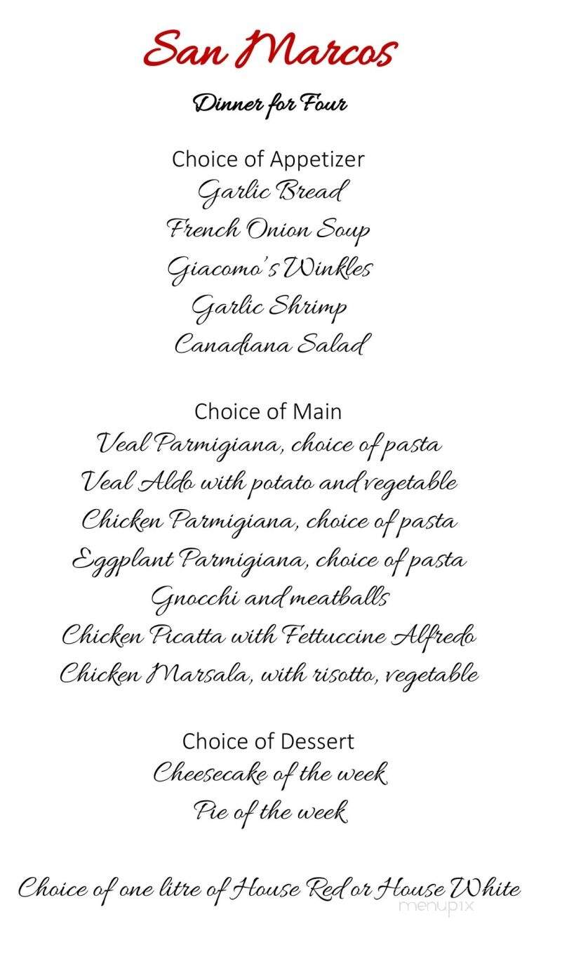 San Marcos Ristorante Inc - Port Colborne, ON menu_pic