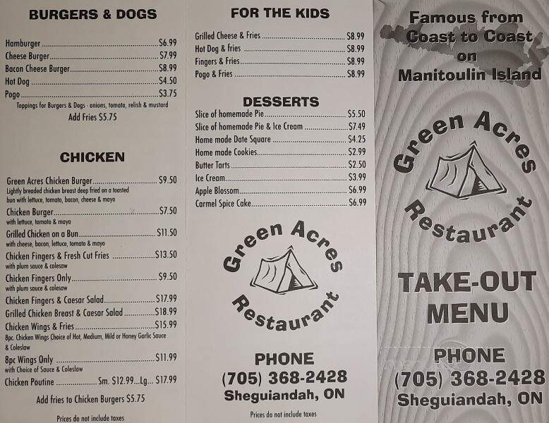 Green Acres - Sheguiandah, ON menu_pic