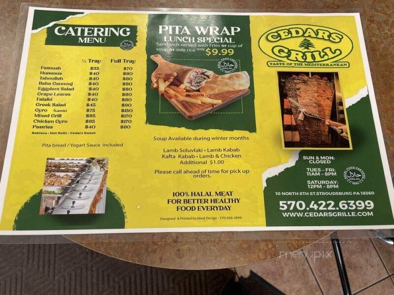 Cedars Mediterranean Grill - Stroudsburg, PA menu_pic