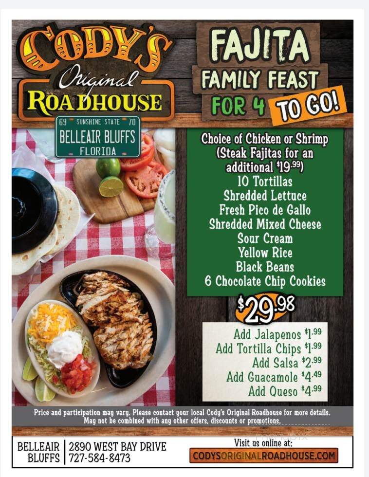 Cody's Original Roadhouse - Belleair Bluffs, FL menu_pic