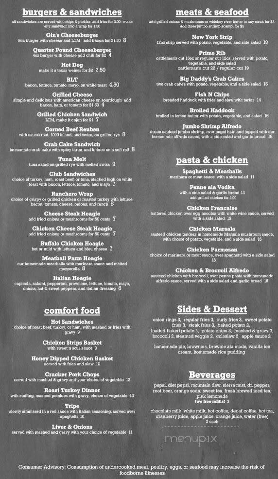 Gin's Tavern - Factoryville, PA menu_pic