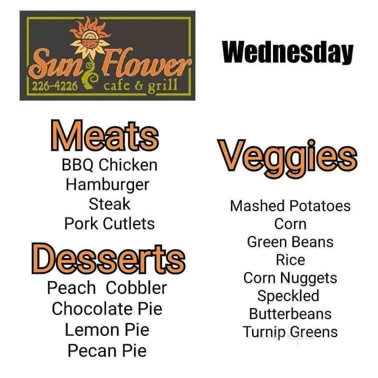 Sunflower Cafe and Grill - Grenada, MS menu_pic