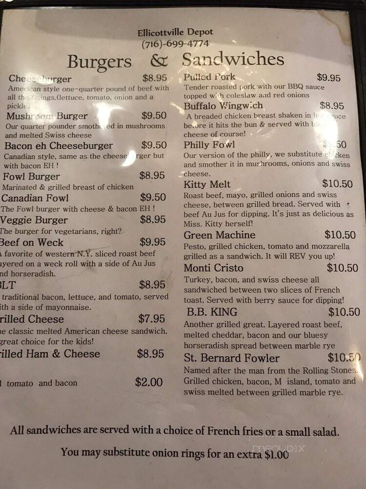 Ellicottville Depot Restaurant - Ellicottville, NY menu_pic
