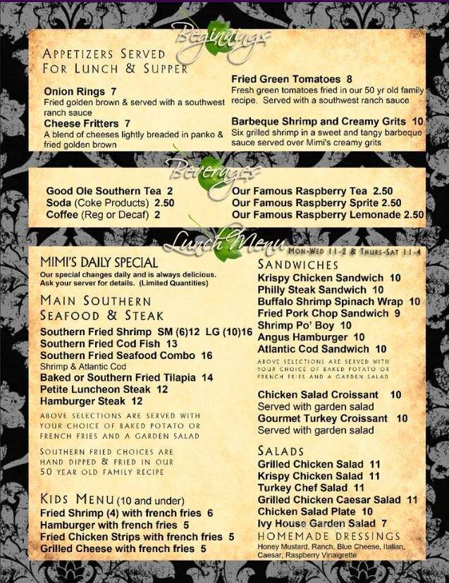 Ivy House - Williston, FL menu_pic
